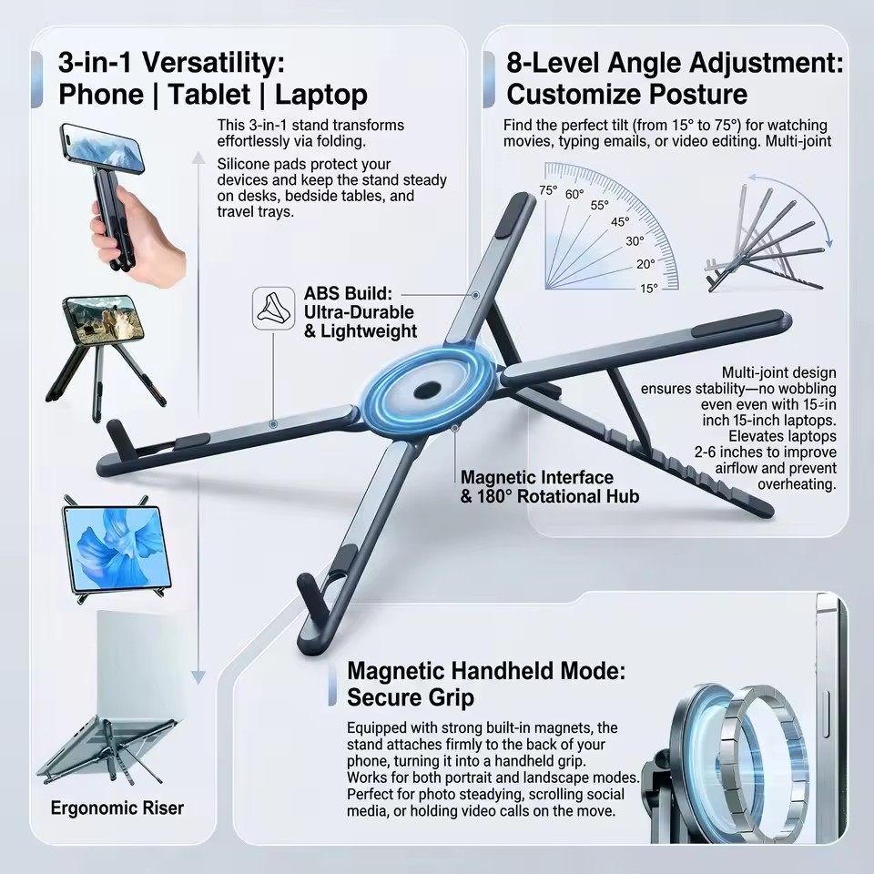 Laptop Office Accessories - حامل هاتف مغناطيسي محمول وعصا سيلفي