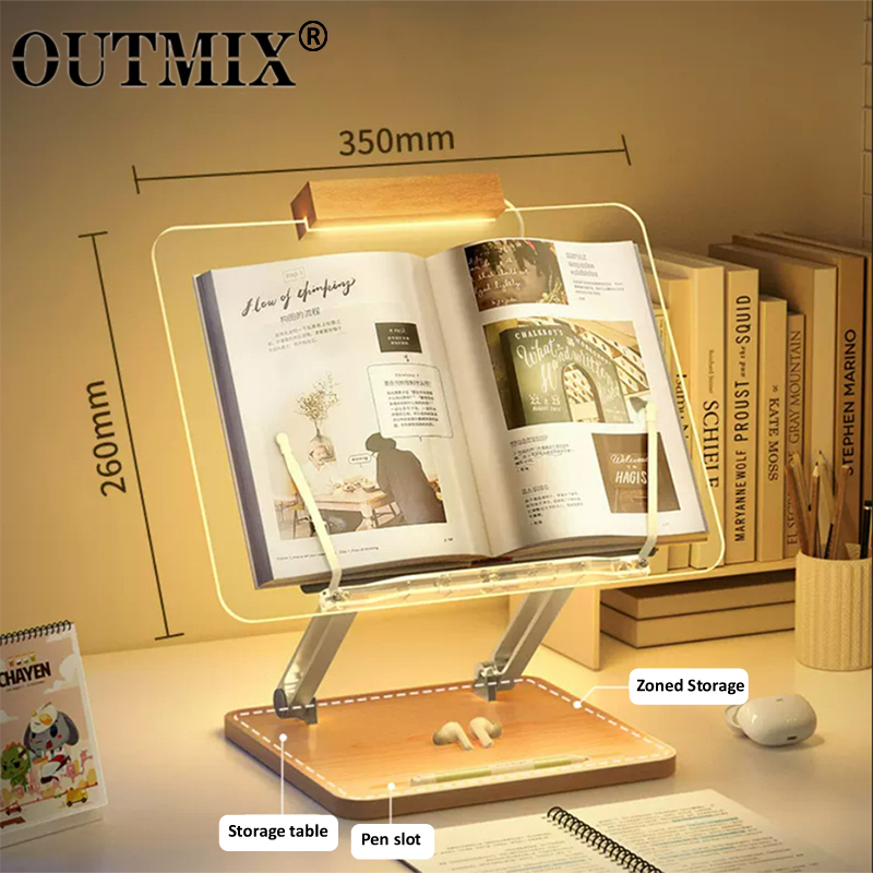 Laptop Office Accessories - حامل قراءة خشبي مع إضاءة، حامل