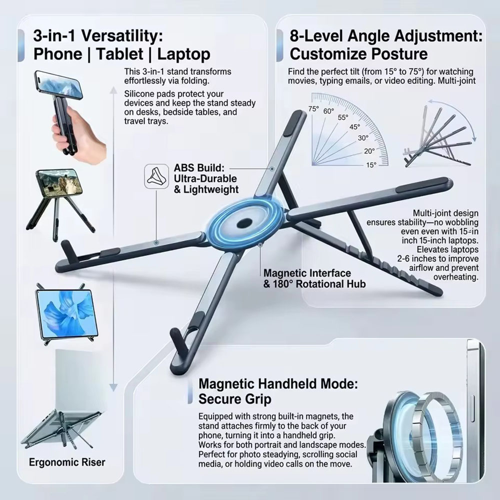 Laptop Office Accessories - حامل هاتف مغناطيسي محمول وعصا سيلفي