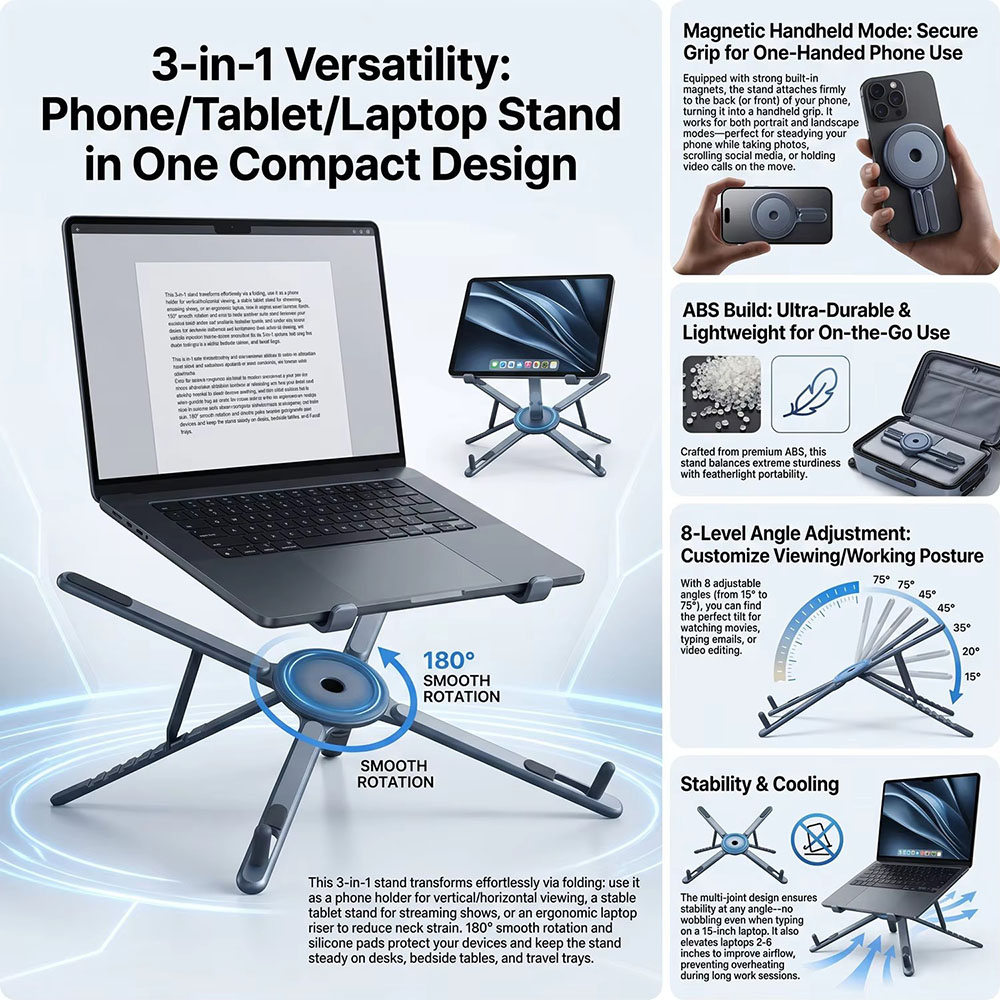 حامل هاتف مغناطيسي محمول وعصا  - مراجعة Laptop Office Accessories وسعره